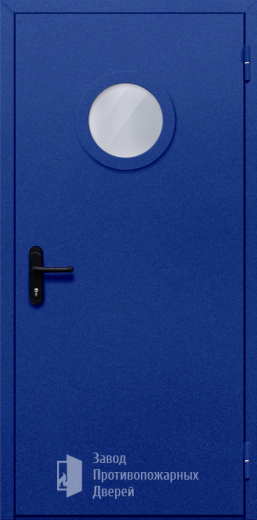 Фото двери «Однопольная с круглым стеклом (синяя)» в Черноголовке