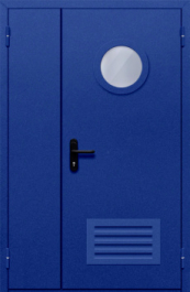 Фото двери «Полуторная с круглым стеклом и решеткой (синяя)» в Черноголовке