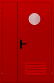 Фото двери «Полуторная с круглым стеклом и решеткой (красная)» в Черноголовке